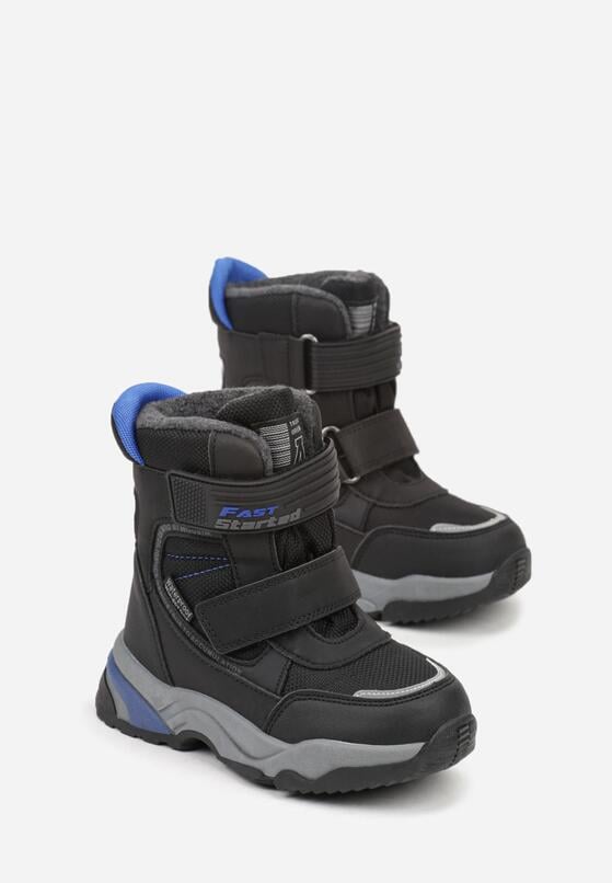 Czarne Wodoodporne Śniegowce z Tłoczoną Podeszwą i Napisem Linagra 2