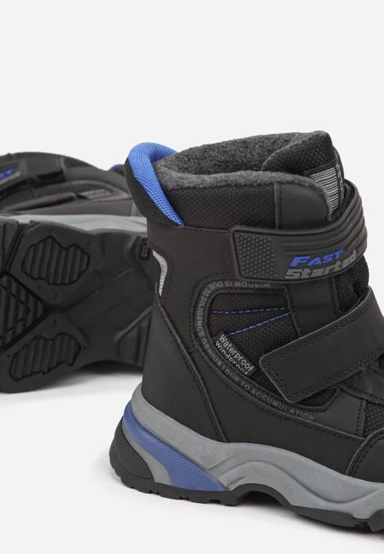 Czarne Wodoodporne Śniegowce z Tłoczoną Podeszwą i Napisem Linagra 3