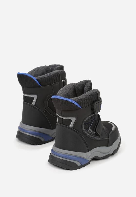 Czarne Wodoodporne Śniegowce z Tłoczoną Podeszwą i Napisem Linagra 4