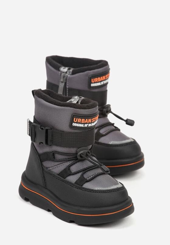 Szare Śniegowce Wodoodporne z Napisem i Paskiem z Klamrą Monariella 2