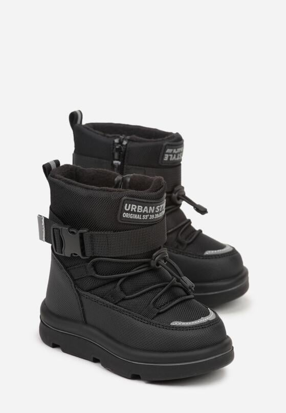 Czarne Śniegowce Wodoodporne z Napisem i Paskiem z Klamrą Monariella 2