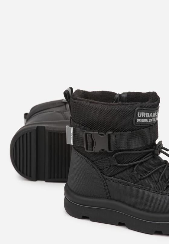 Czarne Śniegowce Wodoodporne z Napisem i Paskiem z Klamrą Monariella 3