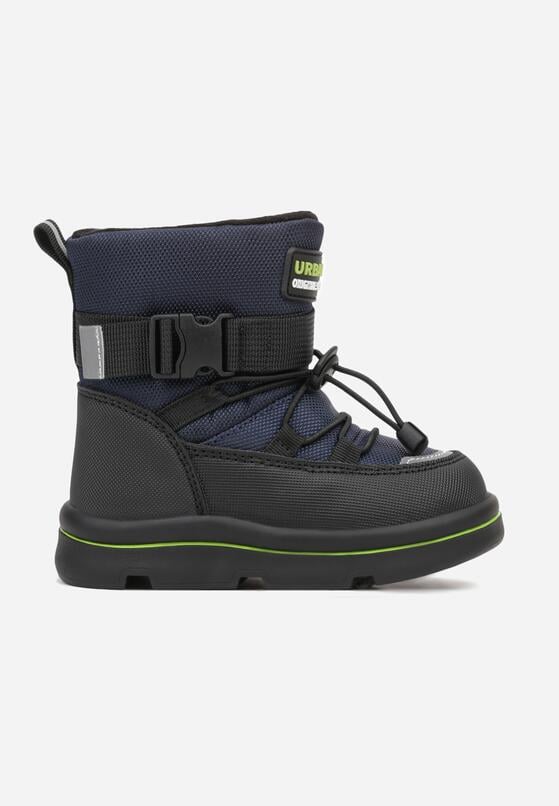 Granatowe Śniegowce Wodoodporne z Napisem i Paskiem z Klamrą Monariella 1