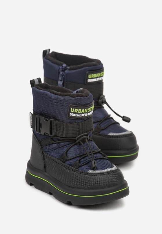 Granatowe Śniegowce Wodoodporne z Napisem i Paskiem z Klamrą Monariella 2