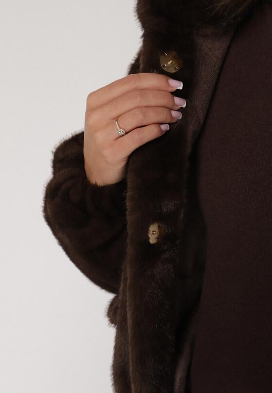 Brązowa Kurtka Futerko o Kroju Bomberki z Kieszeniami Tiwedara 5