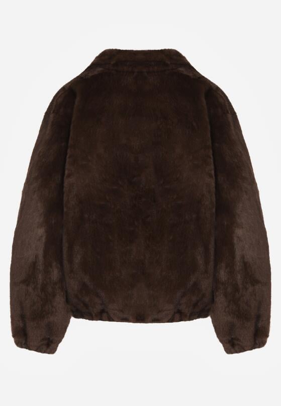 Brązowa Kurtka Futerko o Kroju Bomberki z Kieszeniami Tiwedara 7