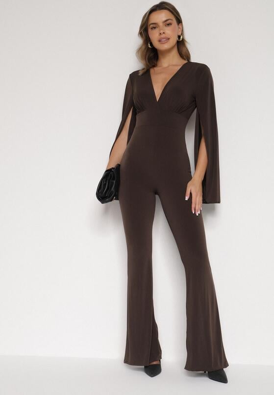 Brązowy Długi Kombinezon z Szerokimi Rękawami i Odkrytymi Plecami Dasima 2