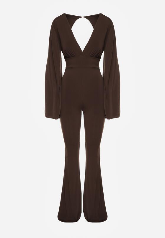 Brązowy Długi Kombinezon z Szerokimi Rękawami i Odkrytymi Plecami Dasima 6