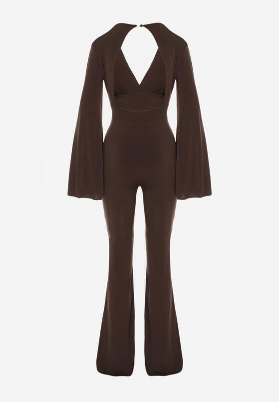 Brązowy Długi Kombinezon z Szerokimi Rękawami i Odkrytymi Plecami Dasima 7