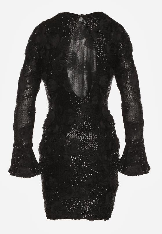 Czarna Cekinowa Sukienka z Kwiatami 3D Naweda 7