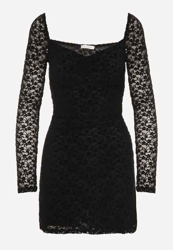 Czarna Koronkowa Sukienka o Dopasowanym Kroju z Kwadratowym Dekoltem Tiwedesa 6