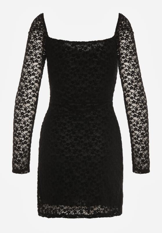 Czarna Koronkowa Sukienka o Dopasowanym Kroju z Kwadratowym Dekoltem Tiwedesa 7