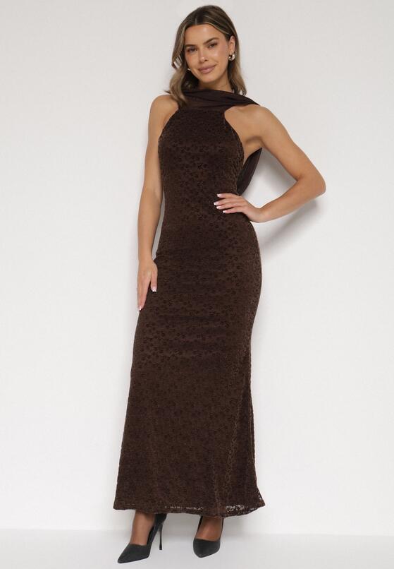 Brązowa Asymetryczna Sukienka z Falbaną Nawedina 1