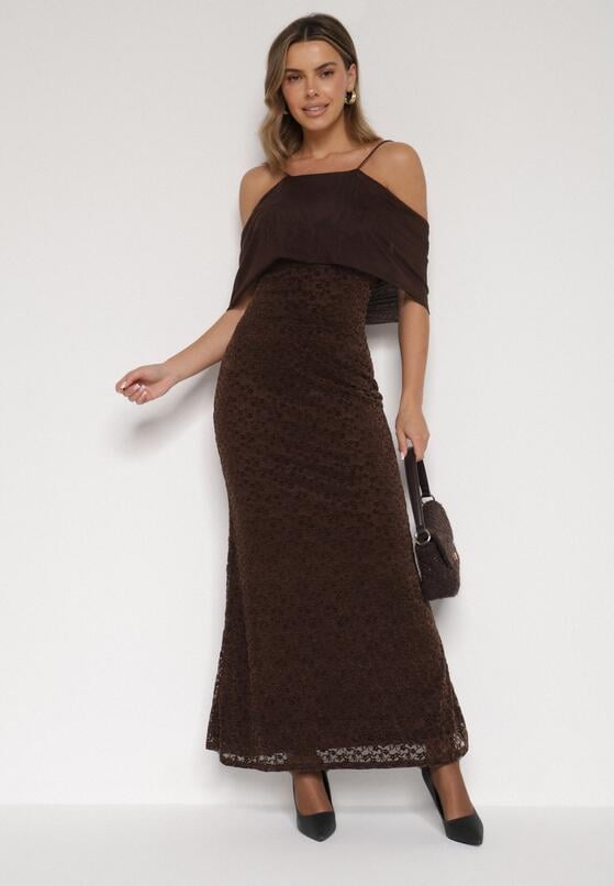 Brązowa Asymetryczna Sukienka z Falbaną Nawedina 2