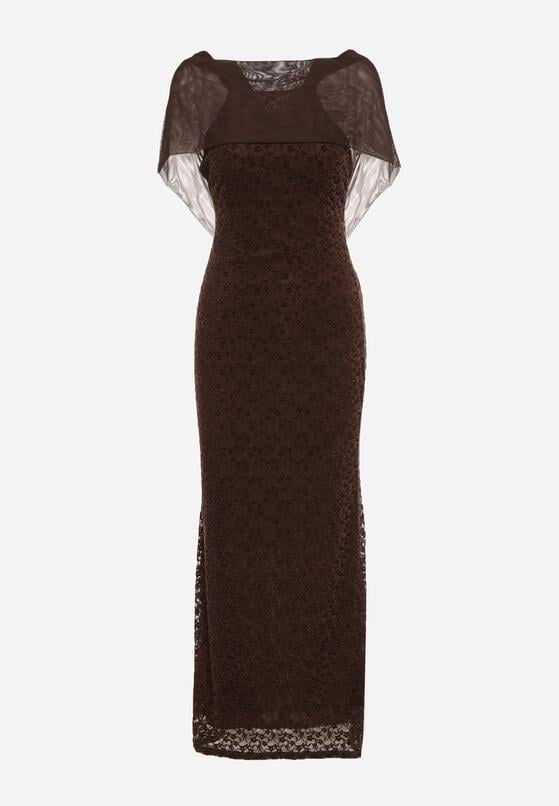 Brązowa Asymetryczna Sukienka z Falbaną Nawedina 6