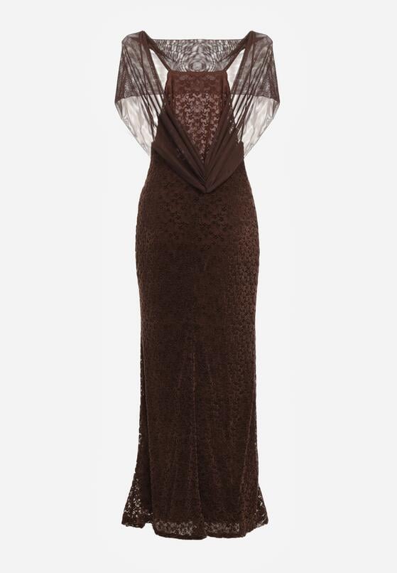 Brązowa Asymetryczna Sukienka z Falbaną Nawedina 7