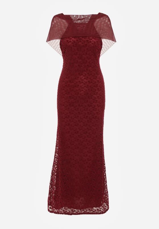 Bordowa Asymetryczna Sukienka z Falbaną Nawedina 6