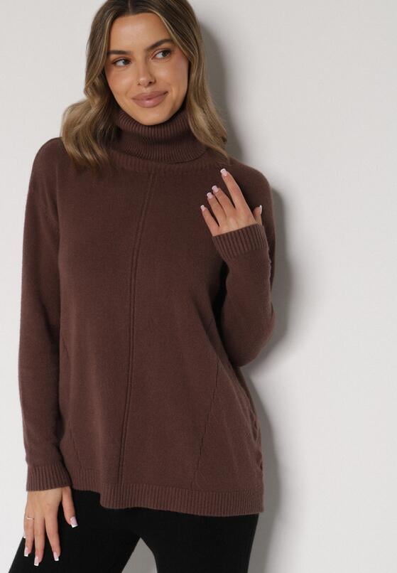 Brązowy Sweter z Golfem i Dodatkiem Kaszmiru Rorizia 2
