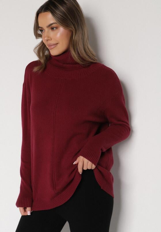 Bordowy Sweter z Golfem i Dodatkiem Kaszmiru Rorizia 2