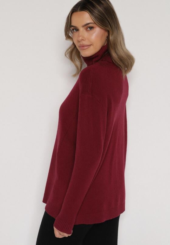 Bordowy Sweter z Golfem i Dodatkiem Kaszmiru Rorizia 3