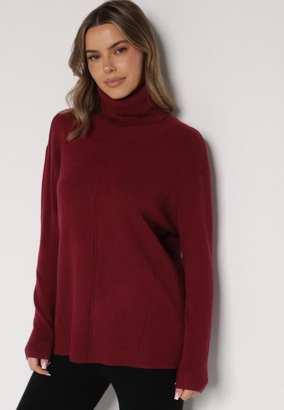 Bordowy Sweter z Golfem i Dodatkiem Kaszmiru Rorizia 4