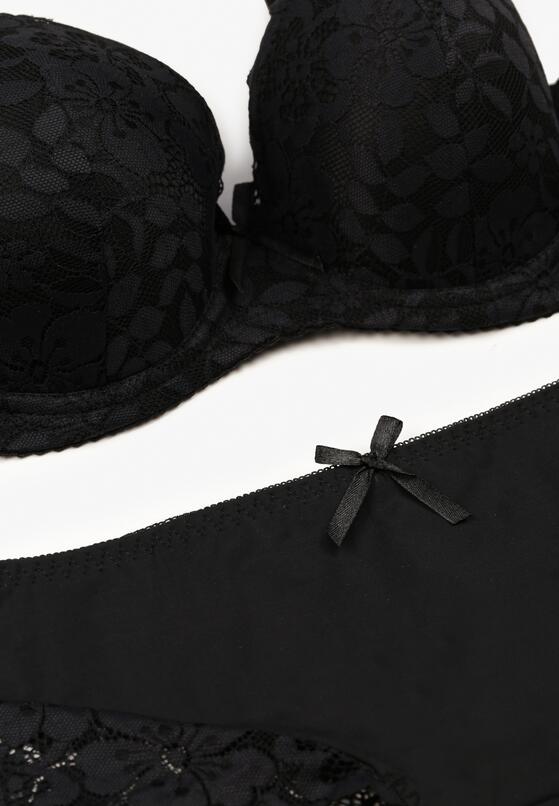 Czarny Klasyczny Komplet Biustonosz i Majtki Figi z Koronką Ezilene 2