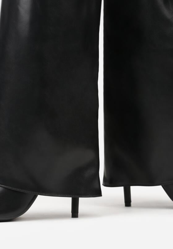 Czarne Kozaki na Szpilce z Cholewką Imitującą Nogawkę z Aplikacją Kłódką Vetidora 7