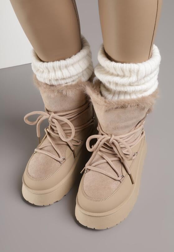 Ciemnobeżowe Śniegowce na Grubej Podeszwie z Futerkiem Alwedra 3