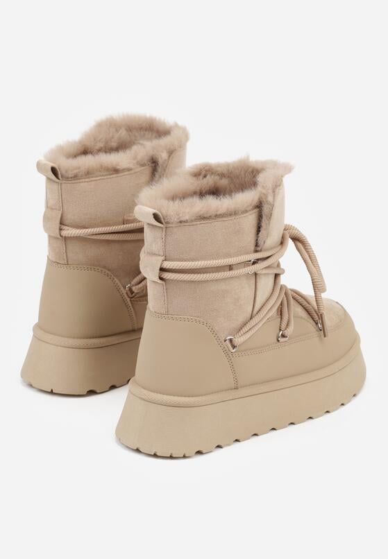 Ciemnobeżowe Śniegowce na Grubej Podeszwie z Futerkiem Alwedra 6