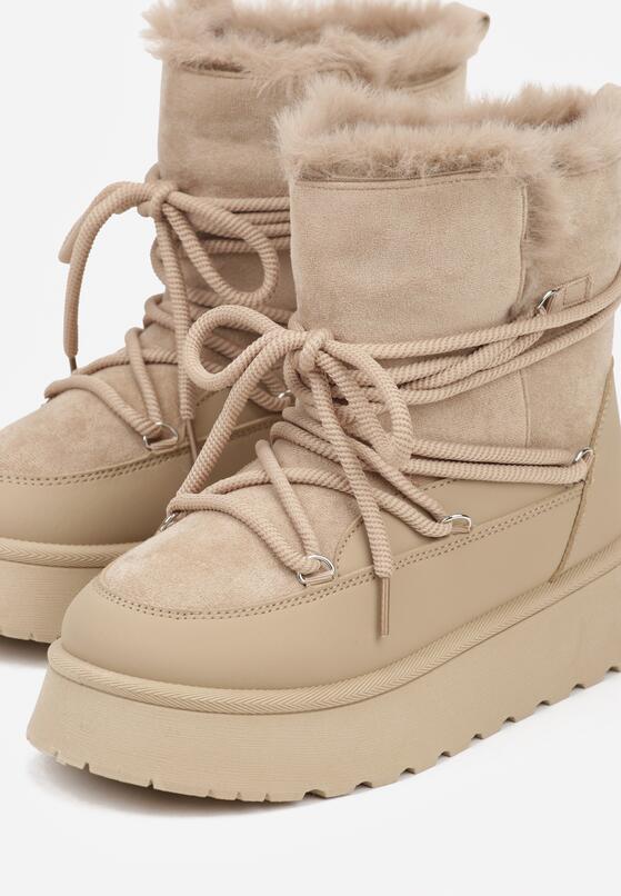 Ciemnobeżowe Śniegowce na Grubej Podeszwie z Futerkiem Alwedra 7