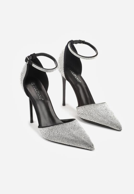 Czarne Szpilki z Paskiem wokół Kostki i Cyrkoniowym Zdobieniem Anwedela 5