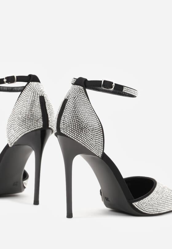 Czarne Szpilki z Paskiem wokół Kostki i Cyrkoniowym Zdobieniem Anwedela 6