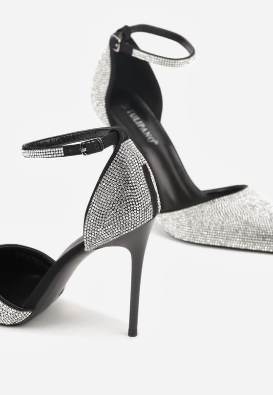 Czarne Szpilki z Paskiem wokół Kostki i Cyrkoniowym Zdobieniem Anwedela 7