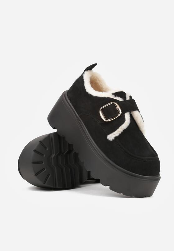Czarne Śniegowce na Grubej Podeszwie z Paskiem z Klamerką i Futerkiem Uwedina 5