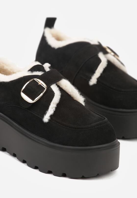 Czarne Śniegowce na Grubej Podeszwie z Paskiem z Klamerką i Futerkiem Uwedina 6