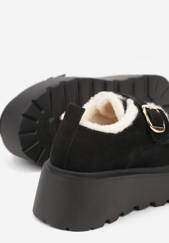 Czarne Śniegowce na Grubej Podeszwie z Paskiem z Klamerką i Futerkiem Uwedina 7