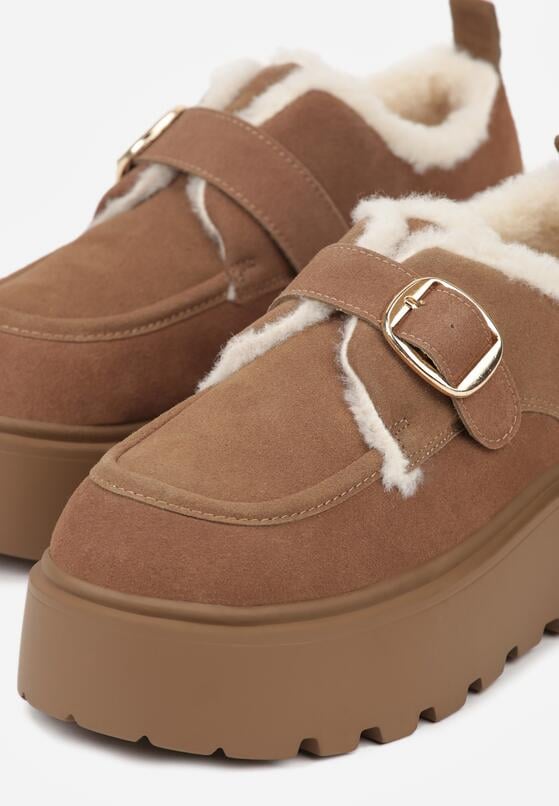 Brązowe Śniegowce na Grubej Podeszwie z Paskiem z Klamerką i Futerkiem Uwedina 7
