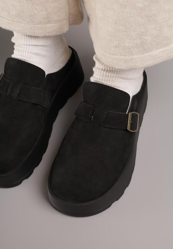 Czarne Niskie Śniegowce na Grubej Podeszwie Zdobione Sprzączką Vetiare 3