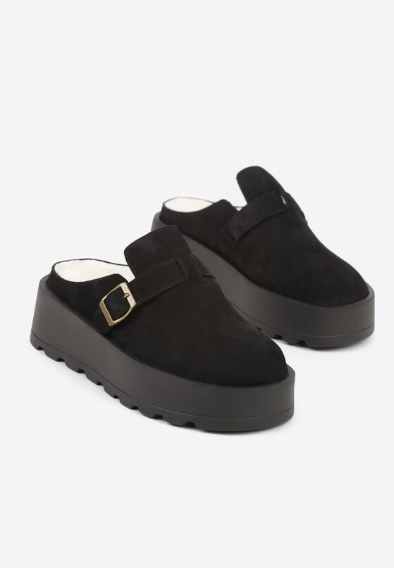 Czarne Niskie Śniegowce na Grubej Podeszwie Zdobione Sprzączką Vetiare 5