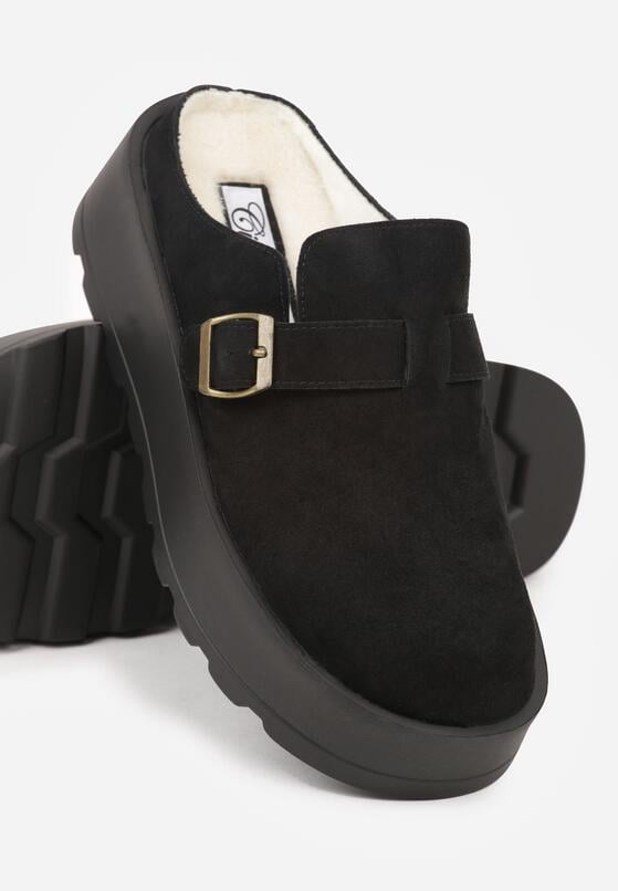 Czarne Niskie Śniegowce na Grubej Podeszwie Zdobione Sprzączką Vetiare 7