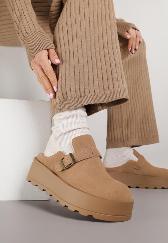 Beżowe Niskie Śniegowce na Grubej Podeszwie Zdobione Sprzączką Vetiare 2