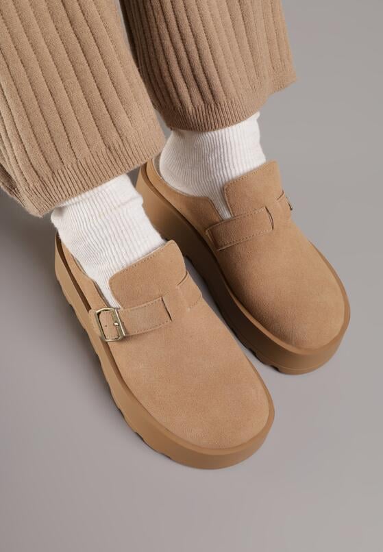 Beżowe Niskie Śniegowce na Grubej Podeszwie Zdobione Sprzączką Vetiare 3