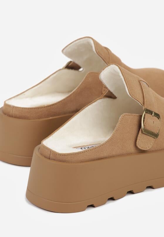 Beżowe Niskie Śniegowce na Grubej Podeszwie Zdobione Sprzączką Vetiare 6