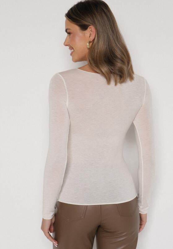 Jasnobeżowa Wiskozowa Bluzka z Długim Rękawem z Dodatkiem Kaszmiru Uninda 3