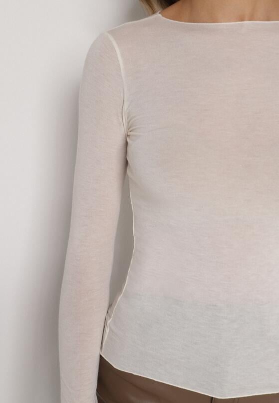 Jasnobeżowa Wiskozowa Bluzka z Długim Rękawem z Dodatkiem Kaszmiru Uninda 5