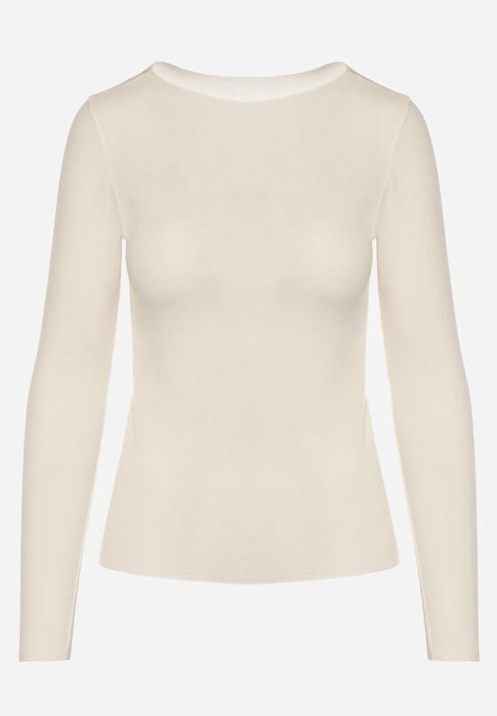 Jasnobeżowa Wiskozowa Bluzka z Długim Rękawem z Dodatkiem Kaszmiru Uninda 6