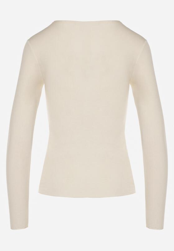 Jasnobeżowa Wiskozowa Bluzka z Długim Rękawem z Dodatkiem Kaszmiru Uninda 7