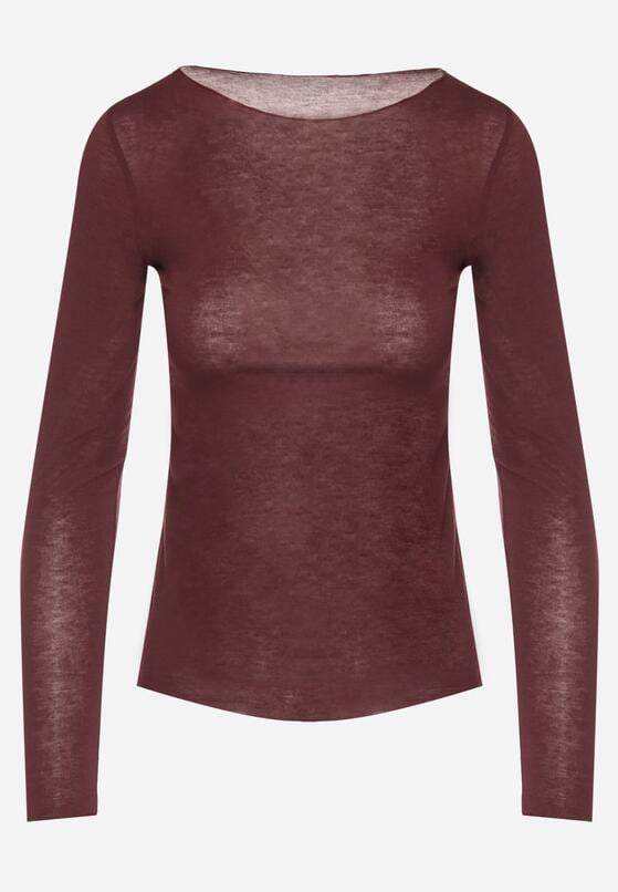Bordowa Wiskozowa Bluzka z Długim Rękawem z Dodatkiem Kaszmiru Uninda 6