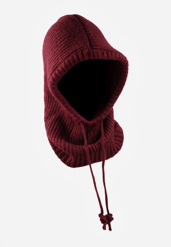 Bordowa Czapka Kominiarka z Wełną o Kroju Kaptura z Kominem Linezra 1