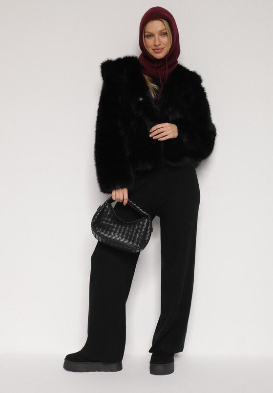 Bordowa Czapka Kominiarka z Wełną o Kroju Kaptura z Kominem Linezra 2